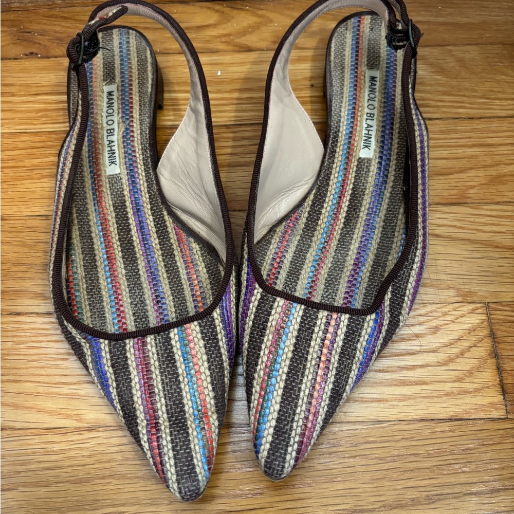 Manolo Blahnik Colorful Striped Slingback Flats